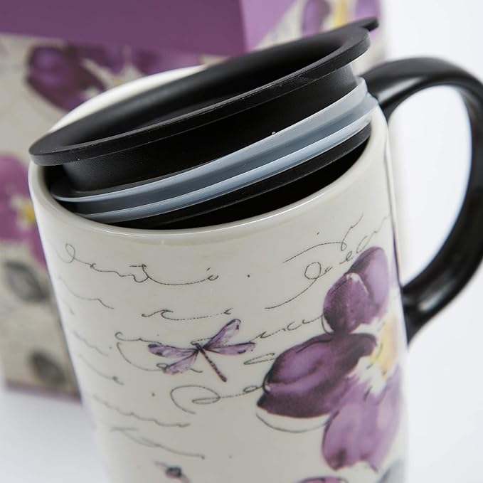 Topadorn Ceramic Travel Mug Latte Mug 17 oz. Coffee Cup with Sealed Lid and Gift Box, Set of 2