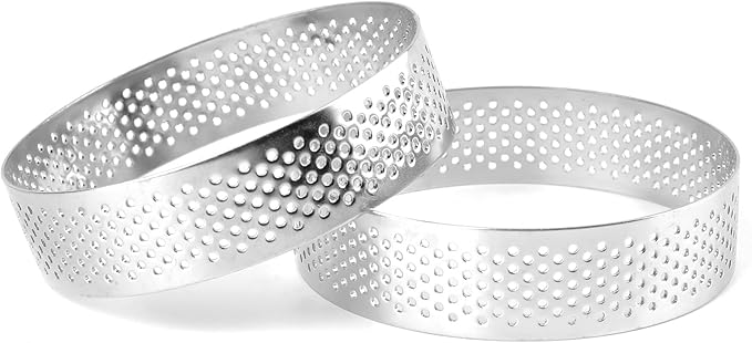 Frcctre 9 Pack 3.15 Inch 304 Stainless Steel Tart Rings, Heat-Resistant Perforated Nonstick Round Mousse Cake Rings Metal Crumpet Ring Pastry Mold Circle Tartlet