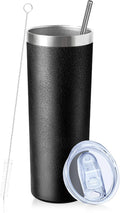 20 oz Skinny Tumbler with Lid and Straw,Stainless Steel Vacuum Insulated Tumbler Double Wall Travel Coffee Mug,Insulated Cup for Coffee, Tea, Beverages,Office (Texture Black,1)
