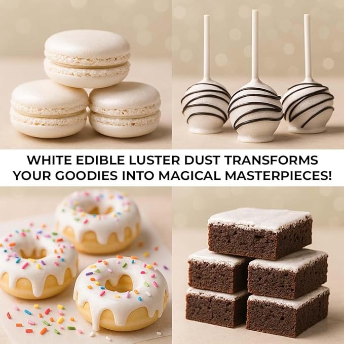 Bulk (20g) White Luster Dust Edible Glitter for Cocktails | Premium Edible White Luster Dust for Cake Decorations - White Edible Glitter for Drinks Cupcakes Cookies Cakes Food Paint
