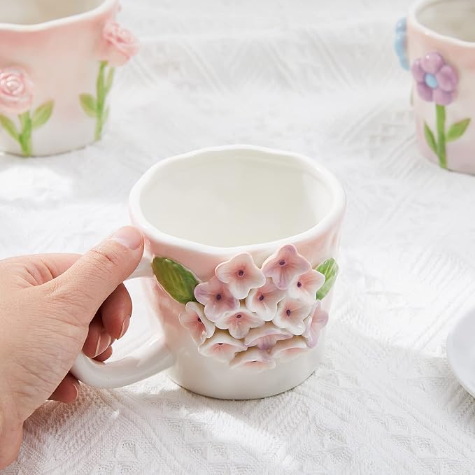 3D Flower Coffee Mug Blue Tulip Ceramic Cup,12 oz Cute Handmade Mugs,Christmas Birthday Surprise for Friends Family or Flower Lovers (Blue Tulip)