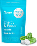 Neuro Energy & Focus Mints - Sugar Free Breath Mints with 80mg Natural Caffeine, B Vitamins & L-Theanine - Vegan Brain Supplement for Exercise, Study & Daily Focus - Peppermint, 90 ct