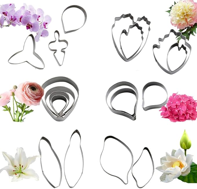 KALAIEN 6 Set Gumpaste & Fondant Flower Cookie Cutter Set - 18pcs for Wedding & Birthday Cake Decorating