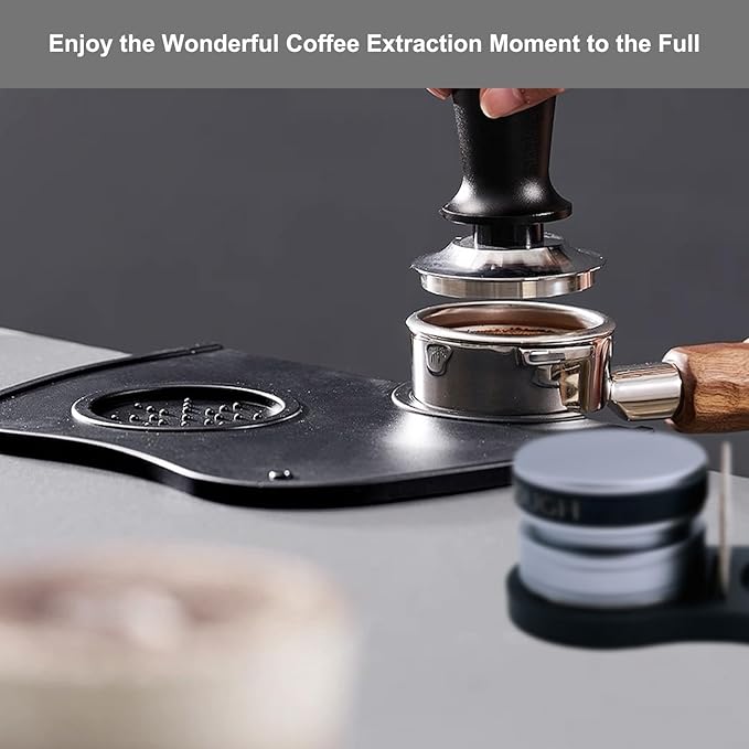 2-Piece Coffee Tamping Set with Silicone Tamper Mat & Tamper Holder | Storage Distributor/Tamper/Puck Screen | Essential Barista Espresso Accessories for Coffee Bar