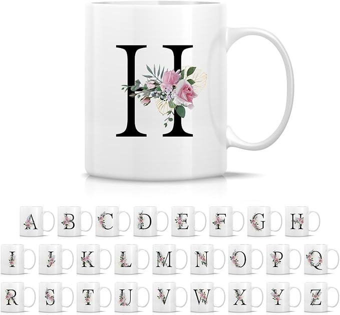 Retreez Initial A-Z Floral Botanical Bouquet Alphabet Monogrammed Monogram Mug 11 Oz Ceramic Tea Coffee Mugs - Appreciation Thank You Wedding Birthday Gifts for her friend coworker sister - H Initial