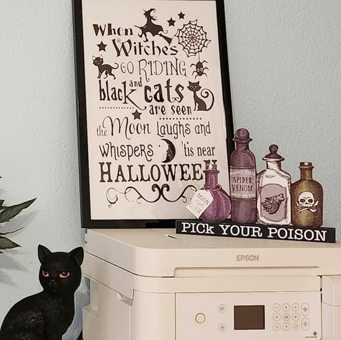 Halloween Stencils for Painting 11.7”x8.26” Reusable Halloween Stencil A4 Skeleton Witch Black Cats Draw Templates for Wood Signs Walls Windows Door Mat Fabrics
