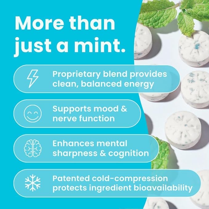 Neuro Energy & Focus Mints - Sugar Free Breath Mints with 80mg Natural Caffeine, B Vitamins & L-Theanine - Vegan Brain Supplement for Exercise, Study & Daily Focus - Peppermint, 72 ct