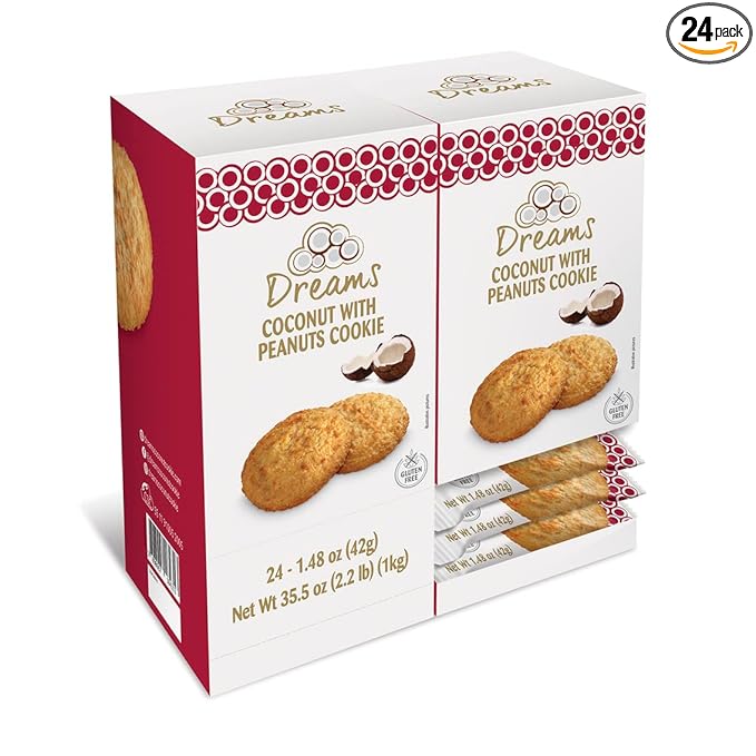 Dreams Coconut Cookies with Peanuts – Healthy, Gluten-Free, High Protein & Nutrient Packed Snack | Guilt-Free & Wholesome Treat | 1 Box – 24 Units (1.48oz Each), 35.52oz / 1008g