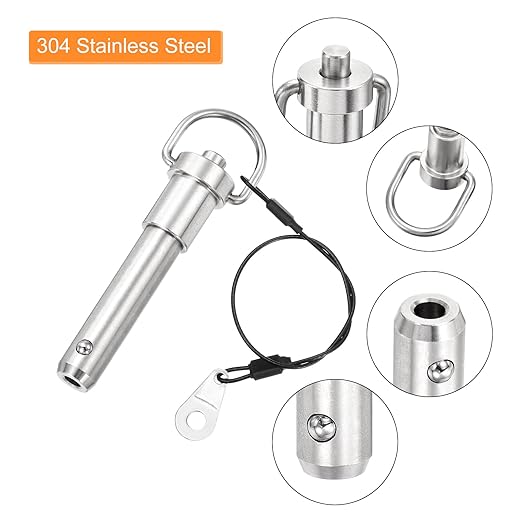 uxcell 2 Pcs Quick Release Pin, 1/2" x 2.52"(Dia. x L) Push-Button Ball Locking Pin 304 Stainless Steel Ring Handle Locking Pin with Wire for Audio Bimini Top Marine, Silver