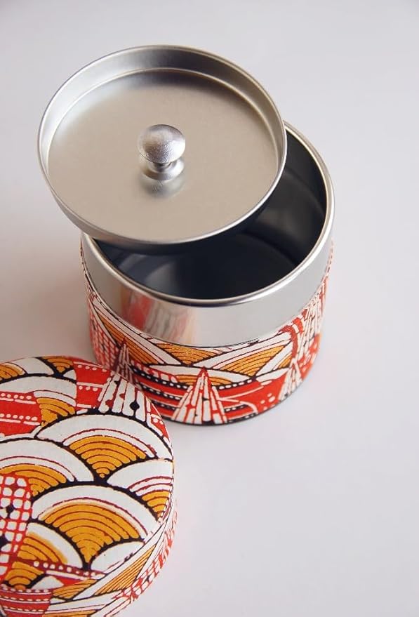 Japanese Pokkan Coffee Spice Tea Tin Canister Washi Paper Storage with Lid 7.05 oz Capacity (Eto, S)