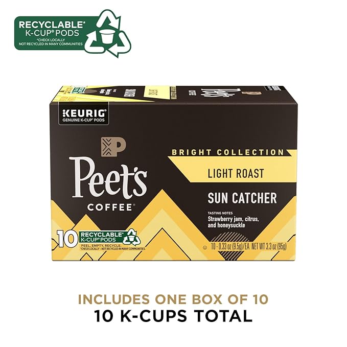Peet's Coffee, Light Roast K-Cup Coffee Pods for Keurig Coffee Machines - Sun Catcher, 10 Count (1 Box of 10 K Cups)