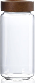 30 oz/900 ml Glass Jar with Airtight Wooden Screw Top Lid, Clear Stackable Food Storage Canister, Large Tall Decorative Glass Container for Coffee, Candy, Cookie, Sugar, Oatmeal, Salt, Pasta
