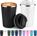 Volhoply 12 oz Double Wall Insulated Vacuum Travel Coffee Mugs with Flip Lid Bulk 2 Pack,Reusable Stainless Steel Leak Proof Coffee Cup,Portable Thermal Tumbler for Cold & Hot Drinks(Assorted,2 Set)