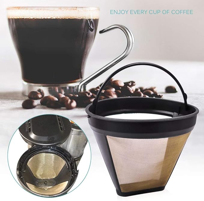 KEEPOW Reusable Coffee Filter Replacement 12-Cup, Compatible with Cuisinart Coffee Makers, Gold Tone Coffee Filter Basket 10-12 Cup