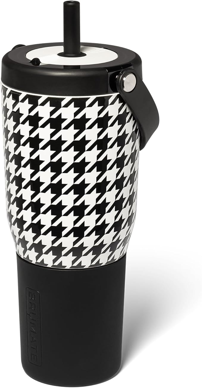 BrüMate Resa 35oz 100% Leakproof Travel Tumbler w/Handle & Straw | Flexible SoftSip Straw | Silicone Sleeve for Durability | Stainless Steel | Cup Holder & Travel Friendly Water Bottle (Houndstooth)