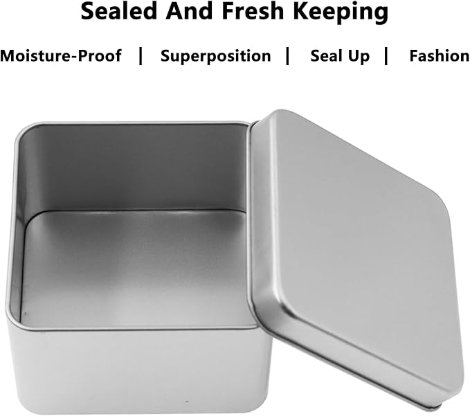 Metal Empty Boxes, Tin Boxes with Lid,Small Silver Tin Boxes,Stackable Organizer Containers,4PCS Storage Tin for Home Outdoor Active Storage Containers