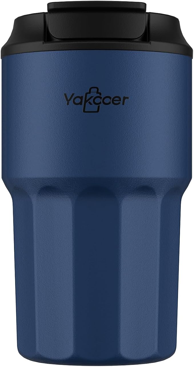 16 oz Coffee Insulated Tumbler with Lid and Flip Straw, Leak-Proof Food Grade 304 Stainless Steel Travel Coffee Mug, Double Wall Vacuum Cup for Hot and Cold Drinks (Navy Blue)