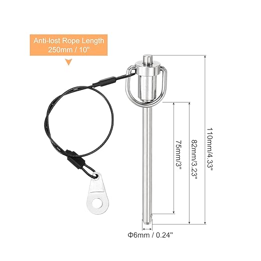 uxcell 1 Pcs Quick Release Pin, 6x75mm(Dia. x L) Push-Button Ball Locking Pin 304 Stainless Steel Ring Handle Locking Pin with Wire for Audio Bimini Top Marine, Silver