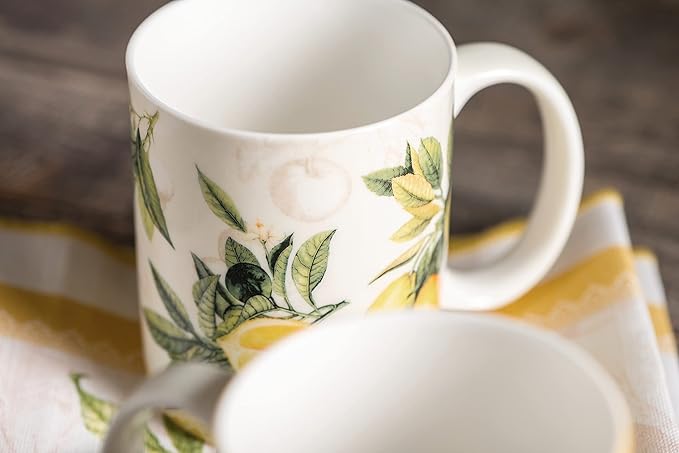 Maison d' Hermine Coffee Mug with Handles Fine Bone China Mugs Pack of Two Tea Cups for Hot Beverages Cappuccino Latte Home Restaurant Office Perfect for Gift (Limoncello, 12 Ounce)