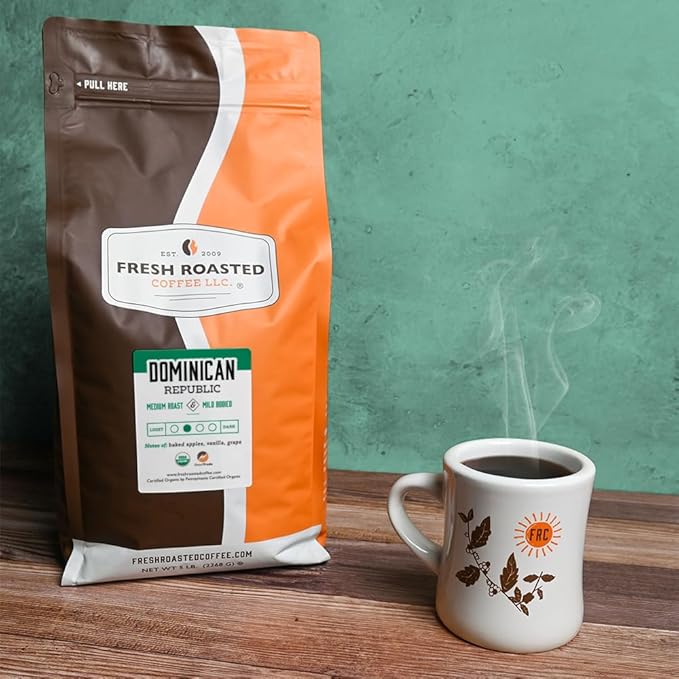 Fresh Roasted Coffee, Organic Dominican Republic | USDA Organic, Direct Trade, Kosher | Medium Roast 5 lb (80 oz), Ground