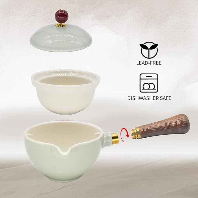 LURRIER Porcelain Chinese Gongfu Tea Set,Portable Teapot Set with 360 Rotation Tea maker and Infuser,Portable All in One Gift Bag for Travel,Home,Gifting,Outdoor and Office (Cyan Grey)