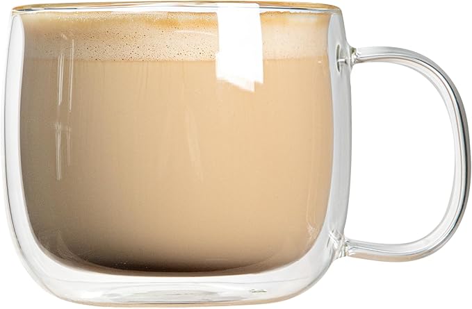 Restaurantware-Forma Professional 16.9 Ounce Double Wall Coffee Mugs, 2 Insulated Coffee Mugs With Handle - Dishwashable, Reusable, Clear Glass Beverage Cups, Freezable, For Hot Or Cold Beverages