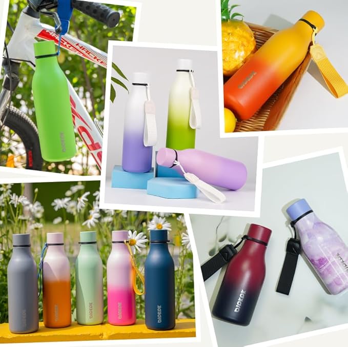 BJPKPK Insulated Water Bottles, 12oz Stainless Steel Metal Water Bottle with Strap, BPA Free Leak Proof Thermos, Mugs, Flasks, Reusable Water Bottle for Sports & Travel, Sky