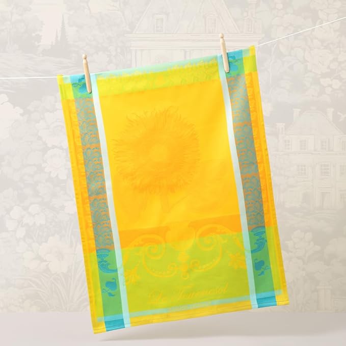 Garnier Thiebaut Le Tournesol Soleil (The Yellow Sunflower) French Kitchen Towel 22"x30", Cotton, Jacquard