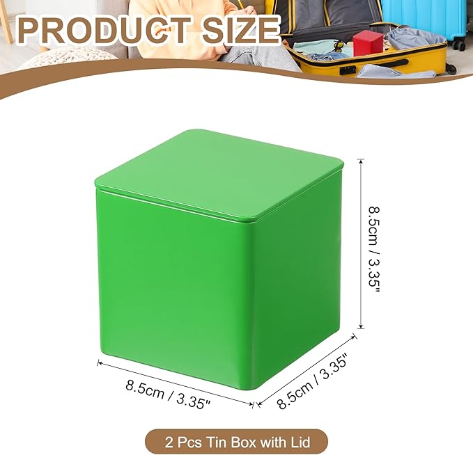 PATIKIL Metal Tea and Tin Set 3.35"x3.35"x3.35", 2 Pcs Metal Storage Airtight Storage Square Container with Lid for Loose Tea Coffee Candy Treats Gifts Spice DIY, Green