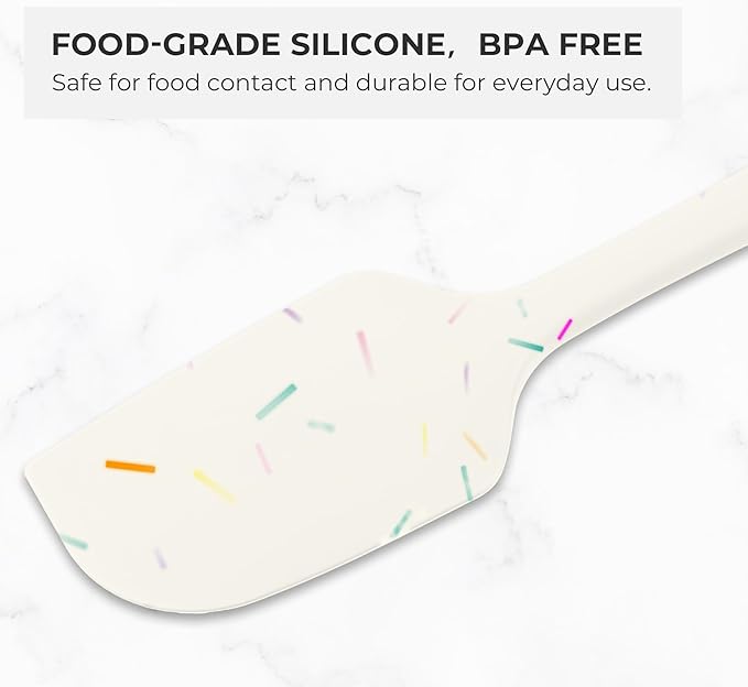 Elihome Skinny Silicone Spoonula - Non-Stick Heat Resistant Silicone Scraper Spatula for Mixing, Serving, Scraping, Stirring, and More - 11 Inch, Sprinkles