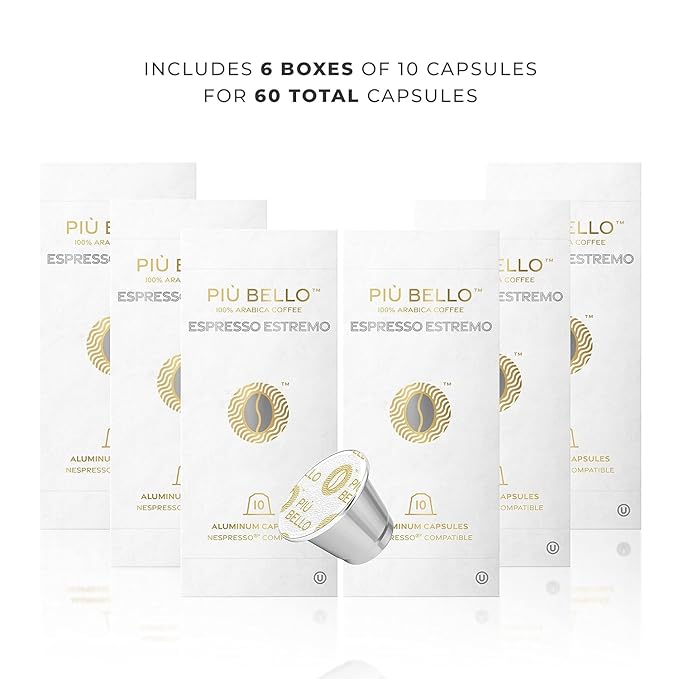 Piu Bello Espresso Estremo Coffee Pods – Espresso Coffee Pods for Nespresso Original Machines – Compatible Capsules Pack – Rich & Balanced Taste – Strong Italian Espresso Flavor – Kosher Certified (60 Count, Single Flavor)