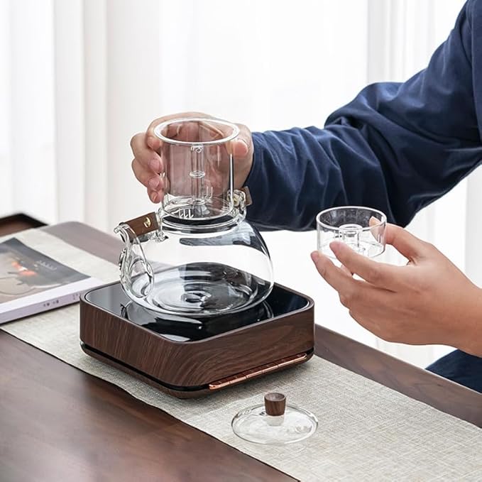 ZENATION Japanese Style 950ml Glass Teapot with Removable Infuser, Stovetop Safe Tea Kettle, Blooming and Loose Leaf Tea Maker Set (Clear)