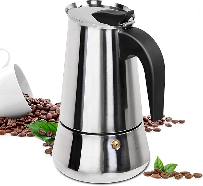 9 Cup Moka Pot Stainless Steel 450ml Italian Espresso Coffee Maker Stovetop Coffee Makers Mocha Pot Percolator Greca Coffee Maker for Induction Stove Portable for Easy Brewing Tummy