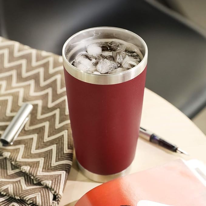 DOMICARE 20oz Stainless Steel Tumbler Bulk with Lid, Double Wall Vacuum Insulated Travel Mug, Powder Coated Coffee Cup (Powder Red, 8)