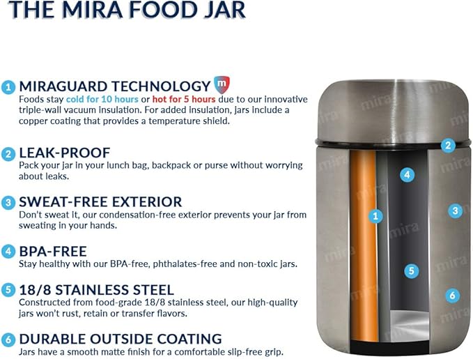 MIRA 2 Pack Insulated Food Jar Thermo for Hot Food & Soup, Compact Stainless Steel Vacuum Lunch Container - 9 oz, Sky, Pink