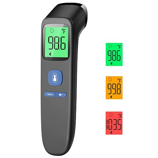 Forehead and Ear Thermometer for Adults and Kids, Fast Accurate Thermometer with Fever Alarm, 1S Reading & Silent Mode, Easy to Use for Baby, Kids & Elderly (Black)