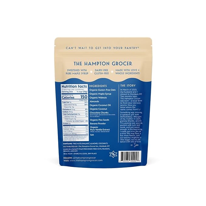 The Hampton Grocer Banana & Chocolate Chunk Granola, 3 pack - Gluten-Free, Dairy-Free, Made with Real Bananas, Walnuts & Maple Syrup - Crunchy, Small-Batch, 8oz