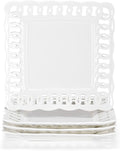 Ceramic Square Dinner Plates, 11 inch Square Serving Plate Set of 4 for Steak Pasta Salad Snacks Pizza Appetizer, New Bone Porcelain Plates with Lace Rim, Party Wedding Birthday Christmas Gift, White