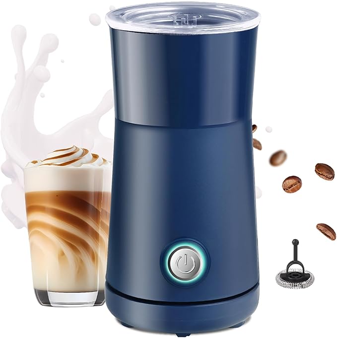 Simple Milk Frother, 2 in 1 Milk Steamer and Frother, Electric Milk Steamer, Milk Warmer and Hot Milk Foam Maker for Latter, Macchiato, Cappuccinos (Blue)