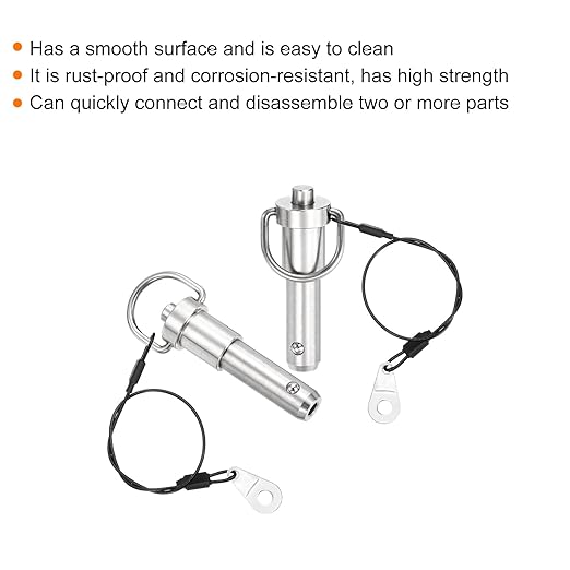 uxcell 2 Pcs Quick Release Pin, 1/2" x 1"(Dia. x L) Push-Button Ball Locking Pin 304 Stainless Steel Ring Handle Locking Pin with Wire for Audio Bimini Top Marine, Silver