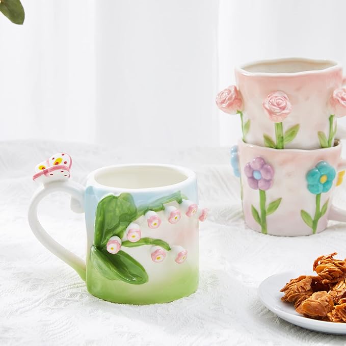 3D Flower Coffee Mug Calla Lily Ceramic Cup,12 oz Cute Handmade Mugs,Christmas Birthday Surprise for Friends Family or Flower Lovers (White Calla Lily)