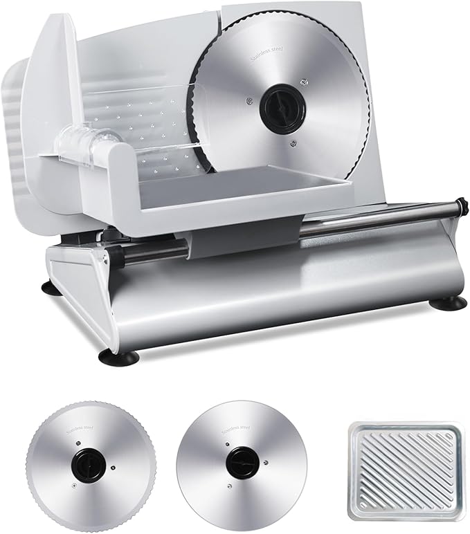 Meat Slicer Machine for Home, 200W Electric Deli Food Slicer with 2 Removable 7.5" Stainless Steel Blades & Tray, Adjustable Thickness, Child Lock Protection, Easy to Clean for Meat, Bread, Cheese