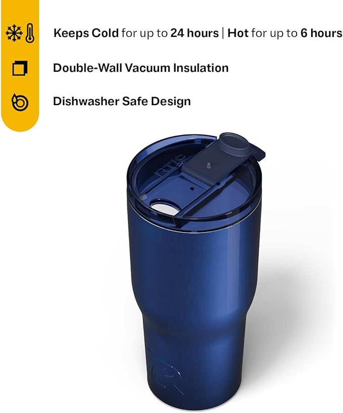 RTIC 30oz Essential Tumbler with Lid, Insulated, Stainless Steel, Metal, Double Wall Vacuum-Insulation, Ceramic Lined, Travel Cup for Iced Coffee, Tea, Hot and Cold Drink, Midnight Dust Metallic