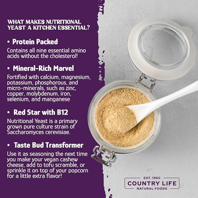 Country Life Nutritional Yeast Flakes with B-12, Fortified, Vegan, High Protein, Bulk Box, 50 lb