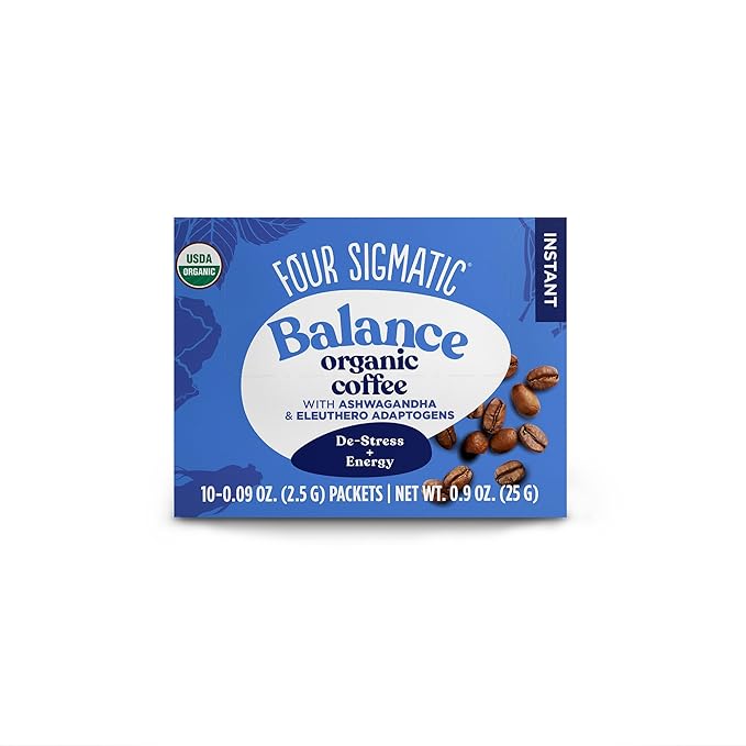 Calm Organic Instant Coffee by Four Sigmatic | Medium Roast Instant Coffee with Organic Reishi and Chaga Mushrooms | Immune Support & Stress Relief | 10 Packets