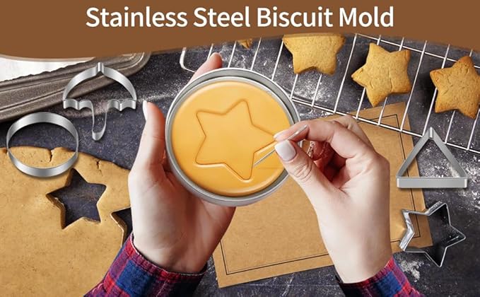 4 Set Korean Dalgona Cookie Kit, Sugar Game Cookie Set with Stainless Steel Round, Star, Umbrella, Triangle Cookie Cutters for DIY Baking & Home Party
