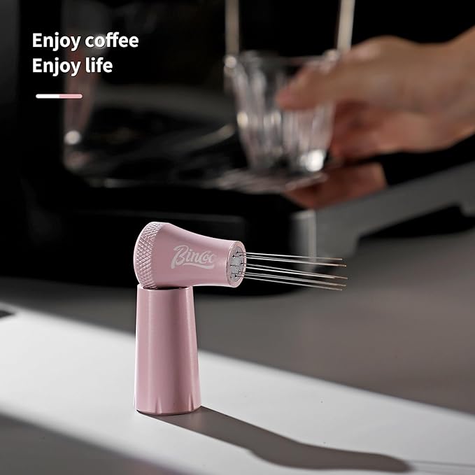 WDT Espresso Distribution Tool - Espresso Stirrer Tool For Barista, Espresso Tamper With Stainless Steel Retractable Needles (PINK)