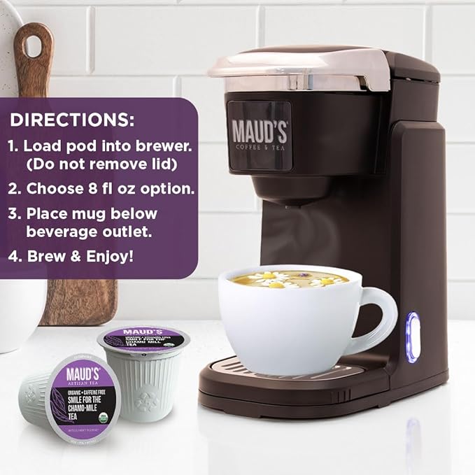 Maud's Organic Chamomile Lavender Tea Pods, 48 ct, Recyclable Single Serve Pods – 100% Gourmet Blended Tea Leaves, Compatible with Keurig K Cups Maker