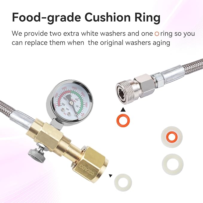 Quick Connect CO2 Adapter with 60in Stainless Steel Hose Pressure Gauge & Exhaust Valve, CGA320 CO2 Cylinder Tank Direct Adapter to Sparkling Water Soda Maker for Terra DUO Art Gaia Aqua Fizz