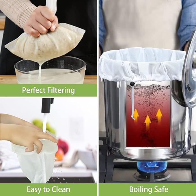 Brew Bags, 2pcs Brew In A Bag, Reusable Wine Straining Bag for Homebrewing, Fine Mesh Bag for Boiling, Durable Mesh Strainer Bag, 22×26 & 16x18